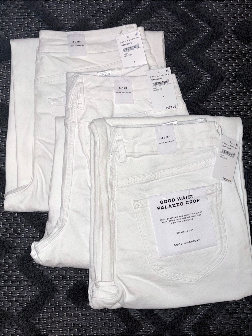 SALE 🎉 NWT Good American Good Waist Palazzo Raw Hem Crop Jeans in White - Picture 10 of 15
